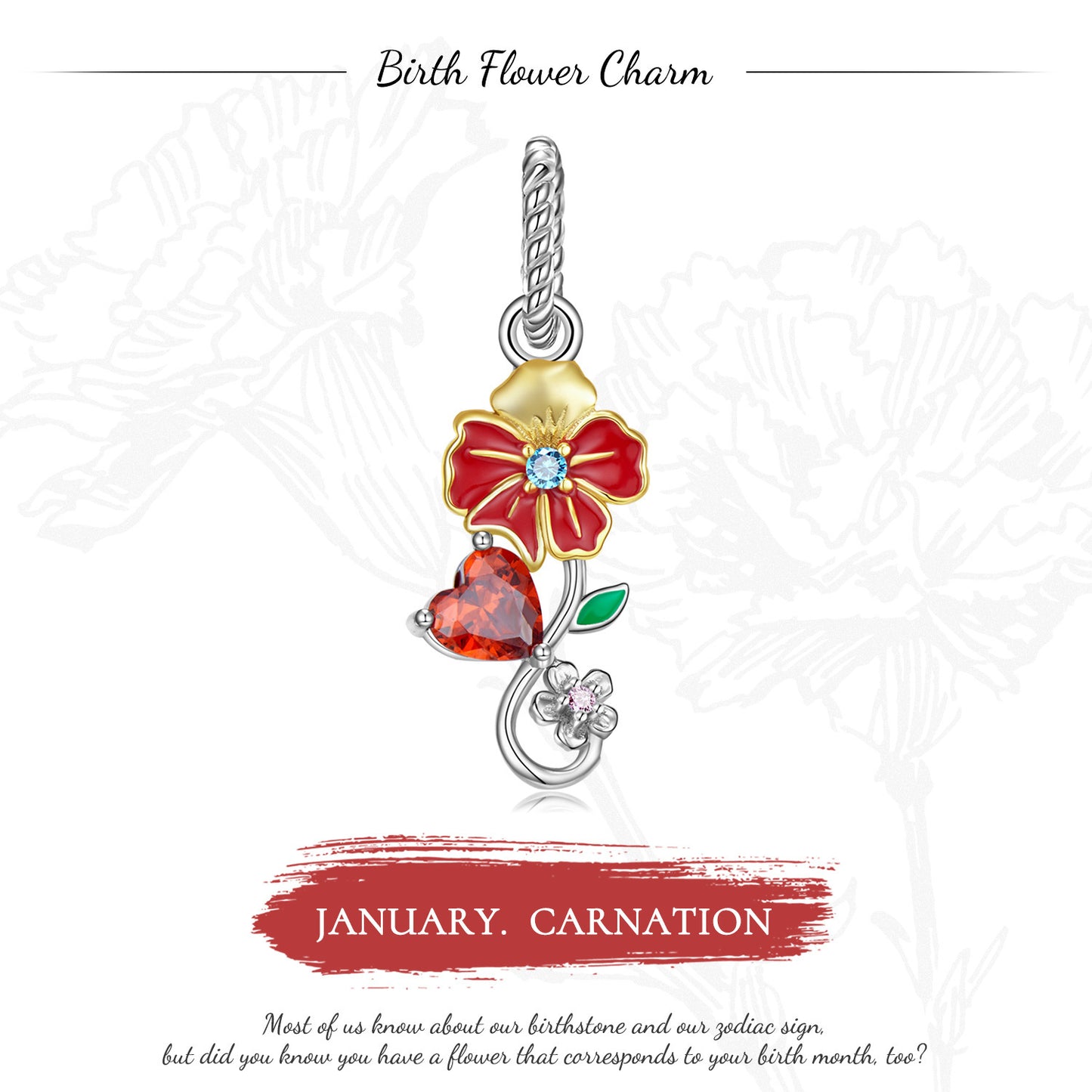 Birth Flower Charm Necklace – 12 Month Collection