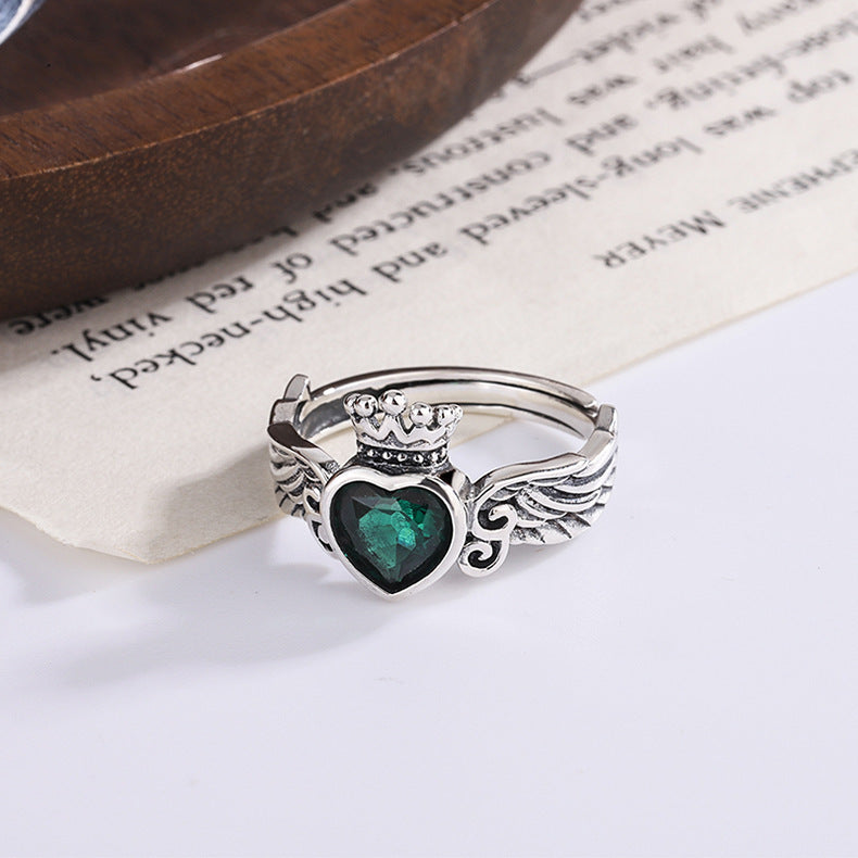 Emerald Winged Heart Crown Ring