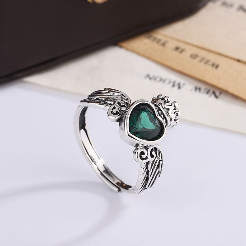 Emerald Winged Heart Crown Ring