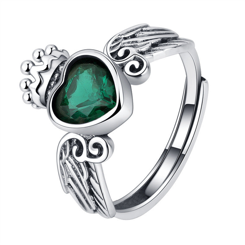 Emerald Winged Heart Crown Ring