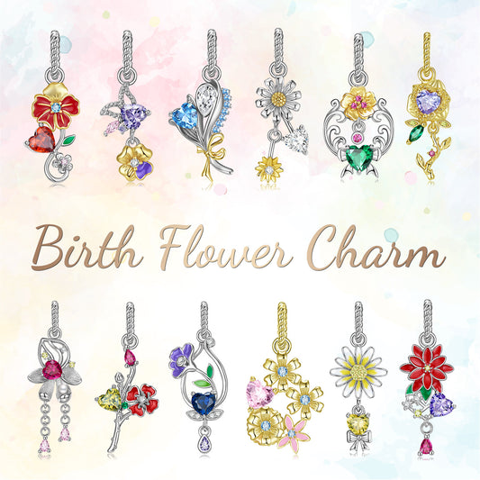 Birth Flower Charm Necklace – 12 Month Collection