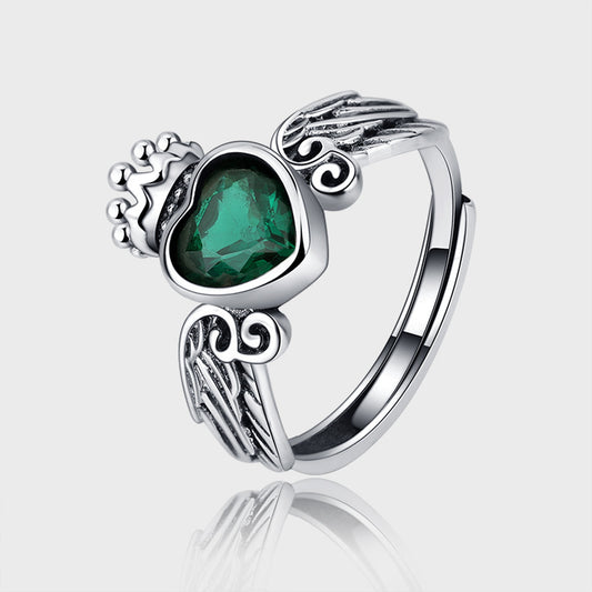 Emerald Winged Heart Crown Ring