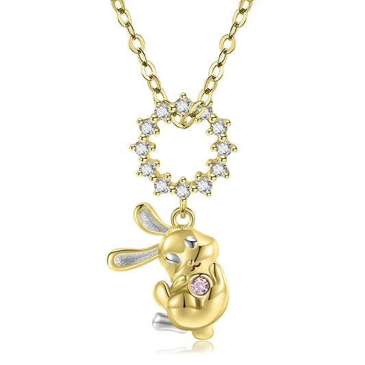 Charming Rabbit Pendant Necklace with Sparkling Circle Link