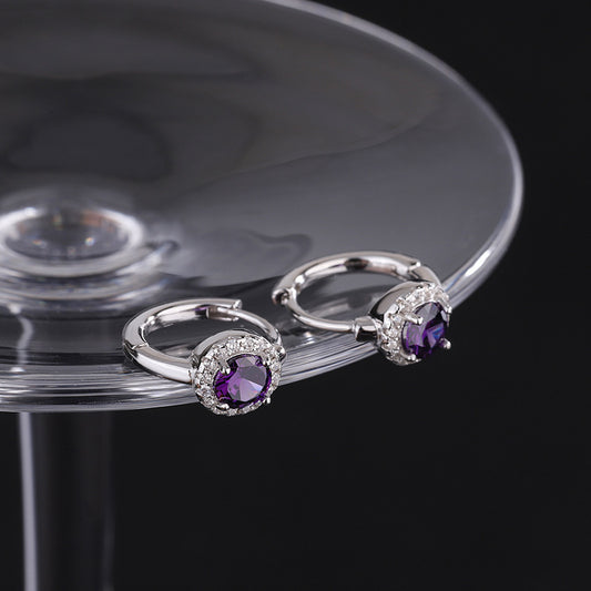 Captivating Purple Stone Halo Hoop Earrings